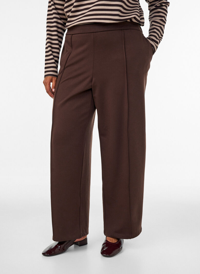 Pantalon ample en jersey taille haute, Marron, Model image number 2