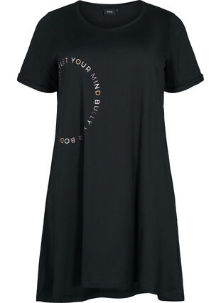 Chemise de nuit en coton à manches courtes avec imprimé, Black W. Don't, Packshot image number 0