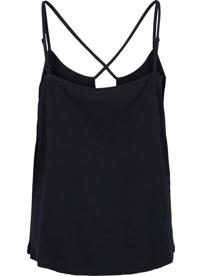 Haut côtelé en coton biologique avec détail en forme de croix, Black, Packshot image number 1