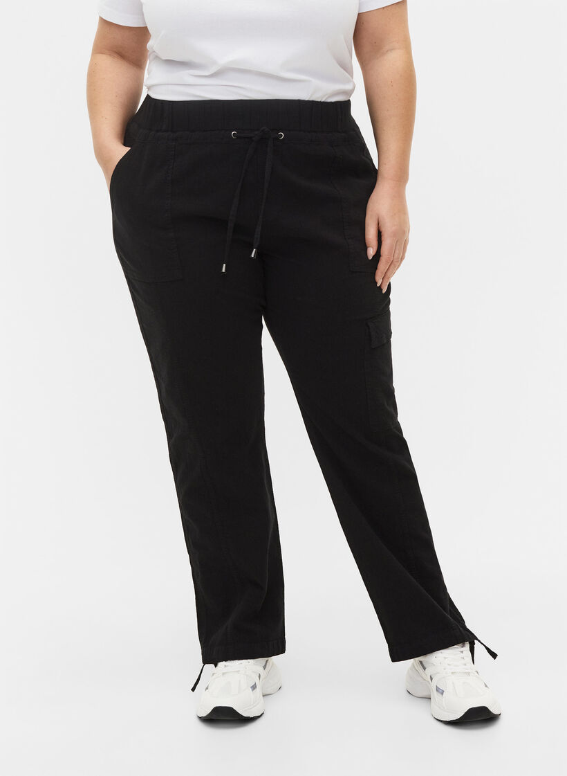 Pantalon ample en coton, Noir, Model image number 3