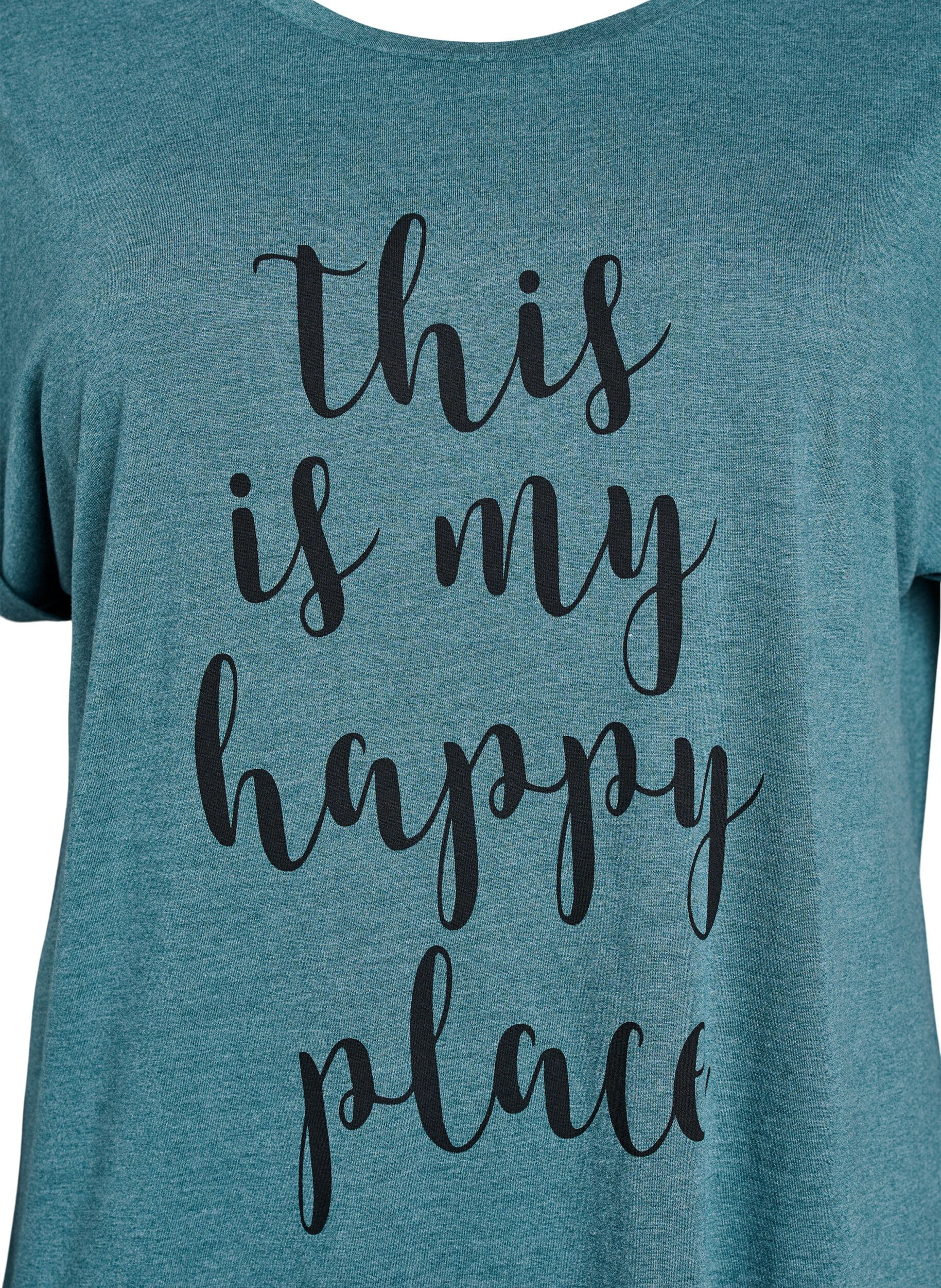 Zizzi Chemise de nuit &agrave; manches courtes avec imprim&eacute; de texte, Vert fonc&eacute;, Packshot image number 2