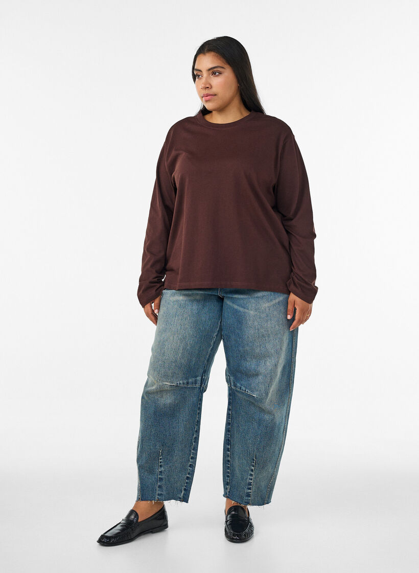 T-shirt Basic &agrave; manches longues, Marron, Model image number 1