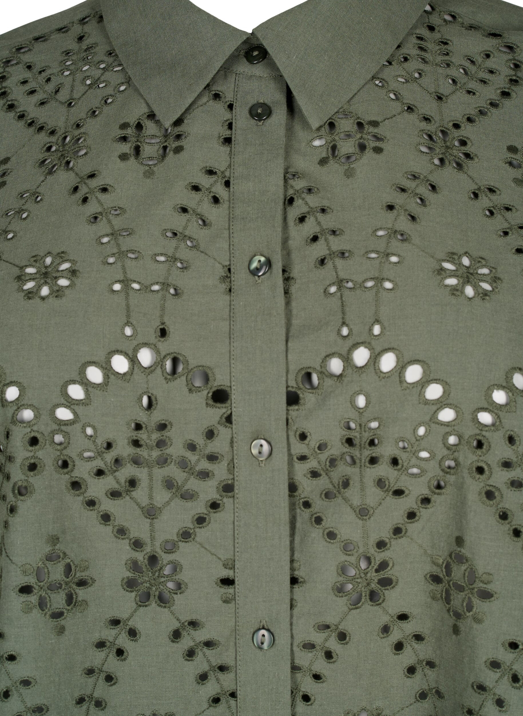 Zizzi Chemise en coton avec broderie anglaise, Thyme, Packshot image number 2