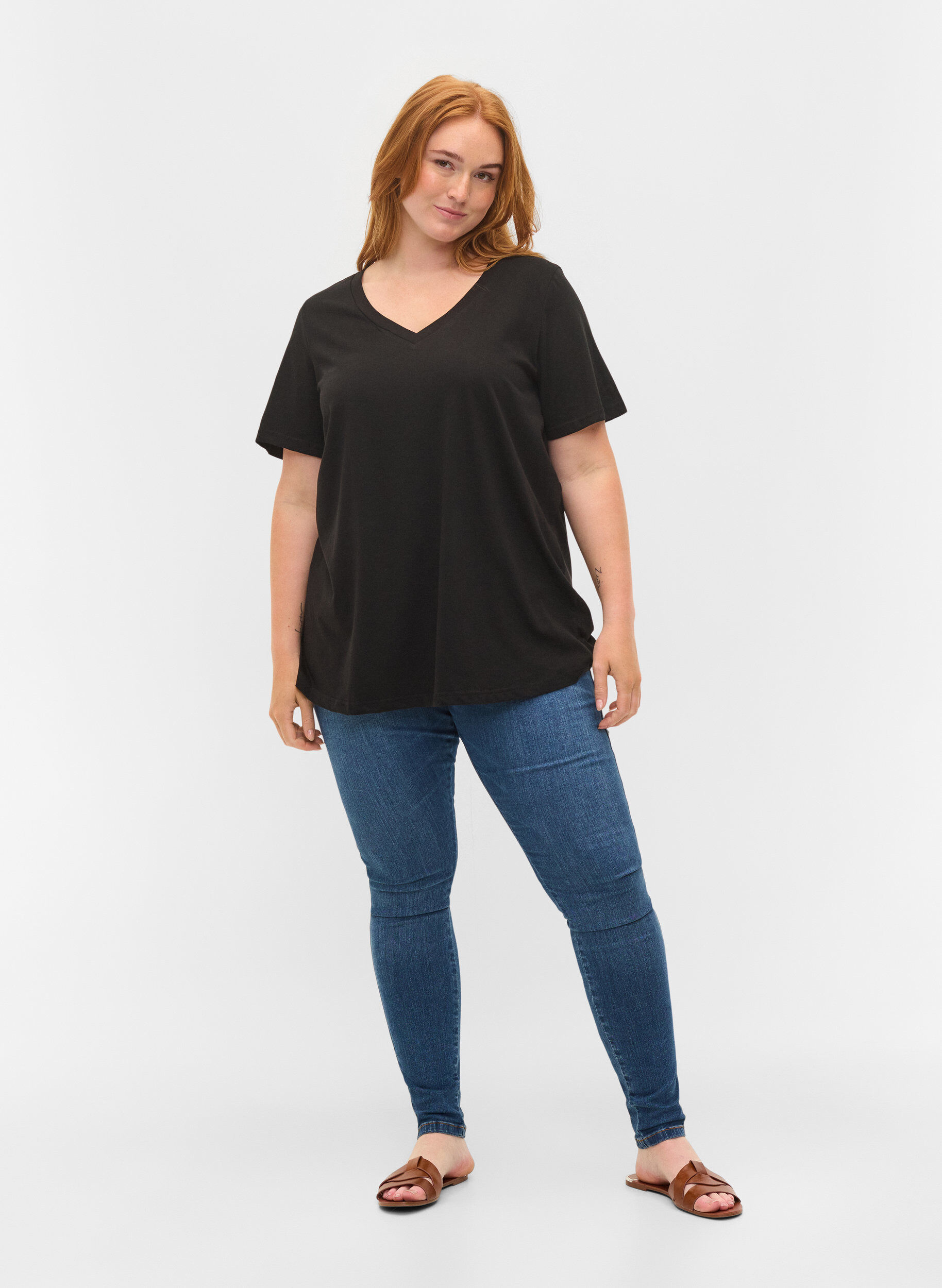 Zizzi T-shirt basiques 2-pack en coton, Black/Black, Model image number 2