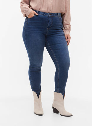 Jeans Amy super mince avec taille haute, Blue denim, Model image number 2