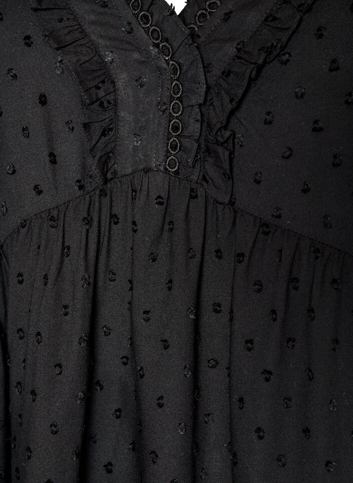 Blouse en viscose avec texture &agrave; pois et col V, Noir, Packshot image number 2