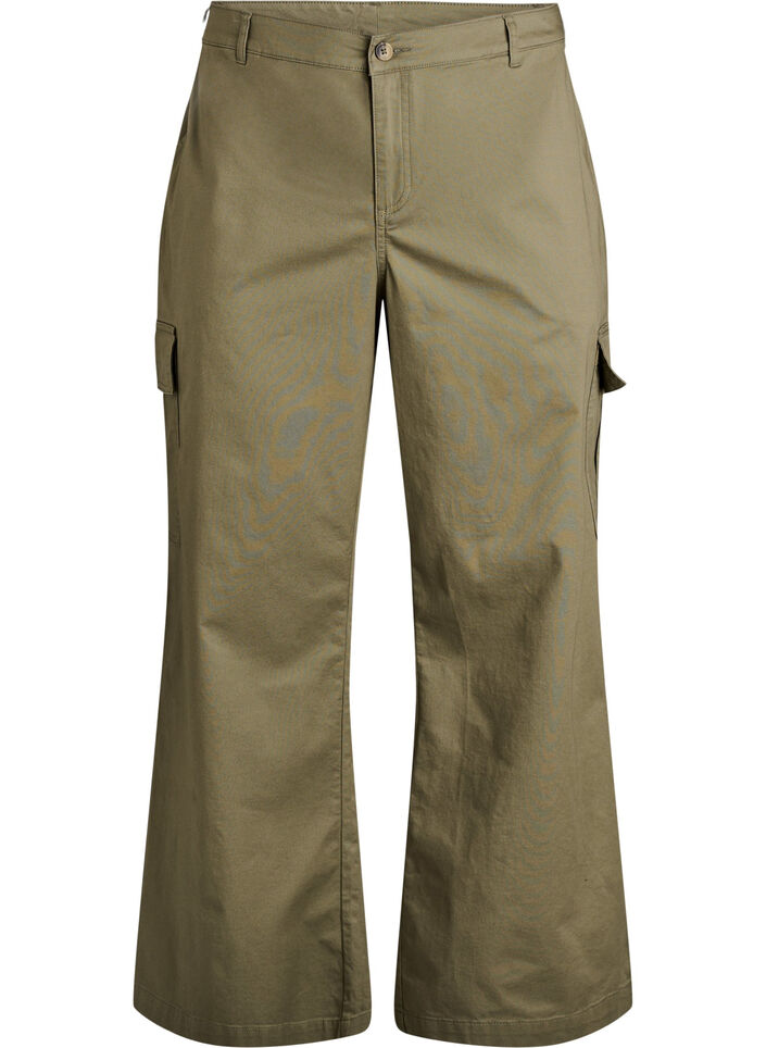 Pantalon cargo large taille haute, Vert, Packshot