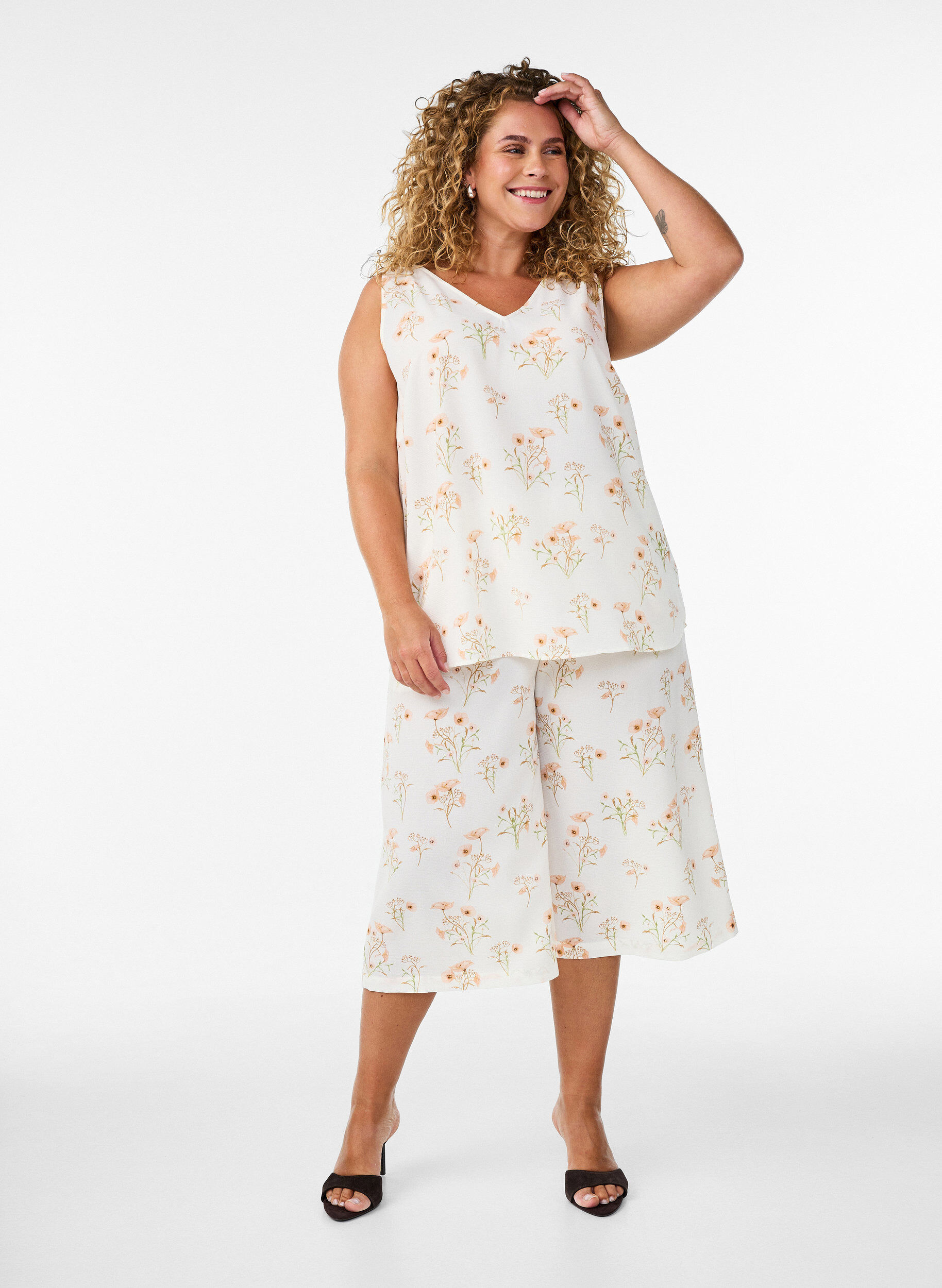 ZizziHaut imprim&eacute; avec col en V, Blanc, Model image number 1
