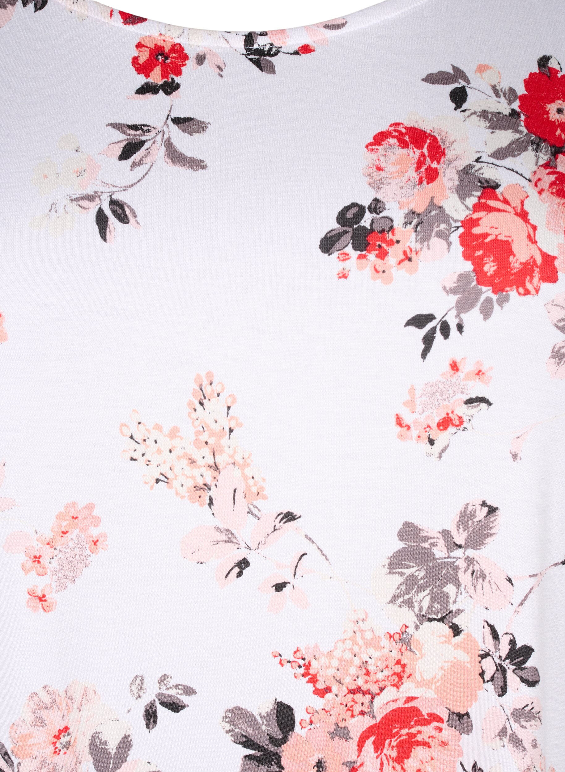 Zizzi Chemisier floral &agrave; manches courtes en viscose, White AOP flower, Packshot image number 2