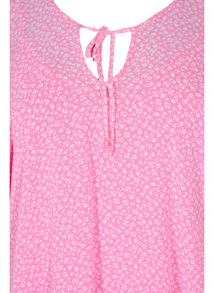 Blouse imprimée avec cordon de serrage et manches courtes, Pink Ditzy Flower, Packshot image number 2