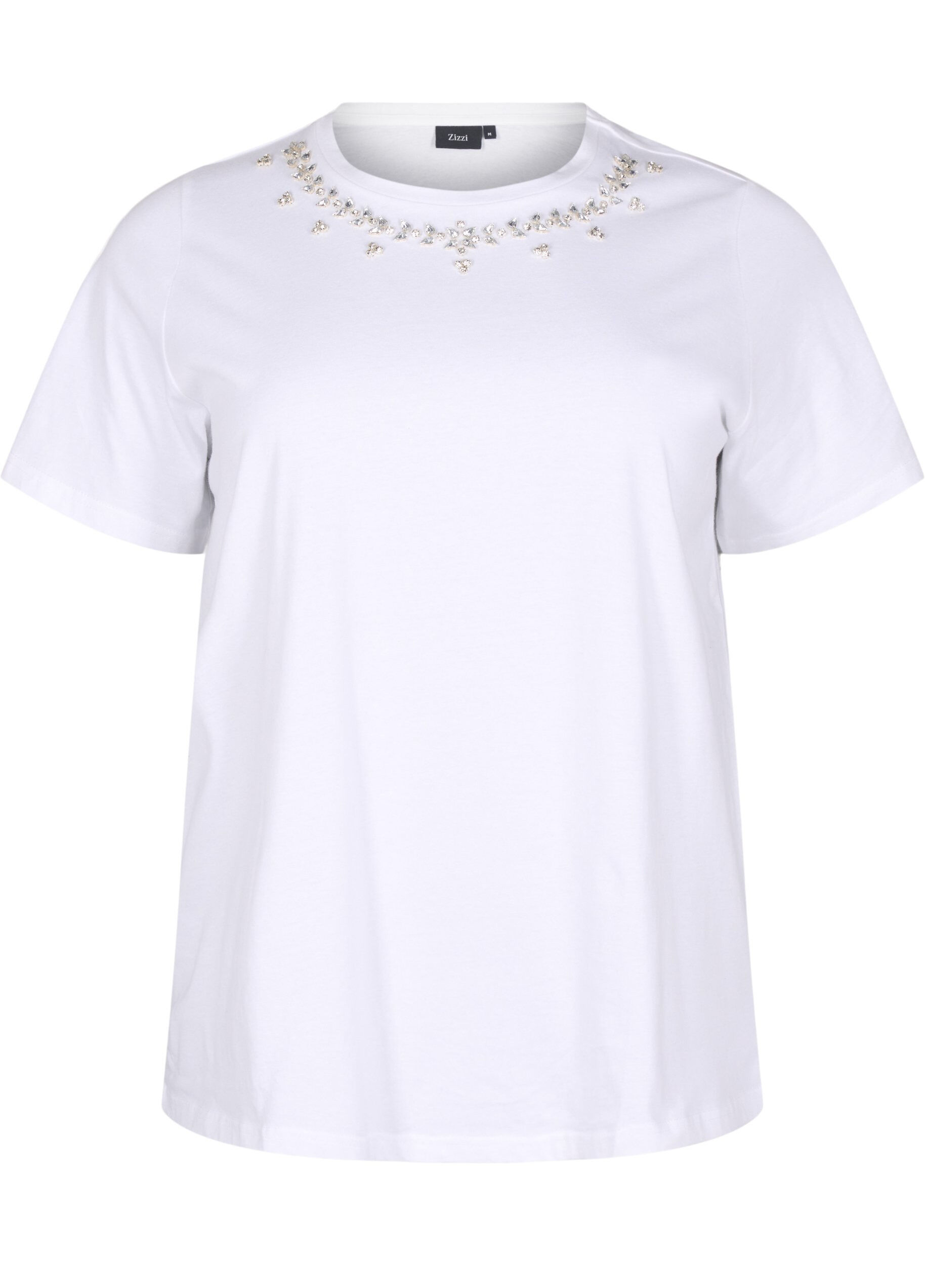 Zizzi T-shirt &agrave; col rond et strass, Bright White, Packshot image number 0