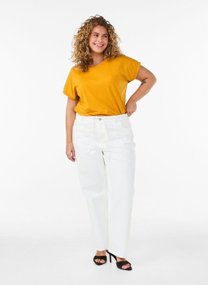 T-shirt &agrave; manches courtes en coton m&eacute;lang&eacute;, Jaune, Model image number 1