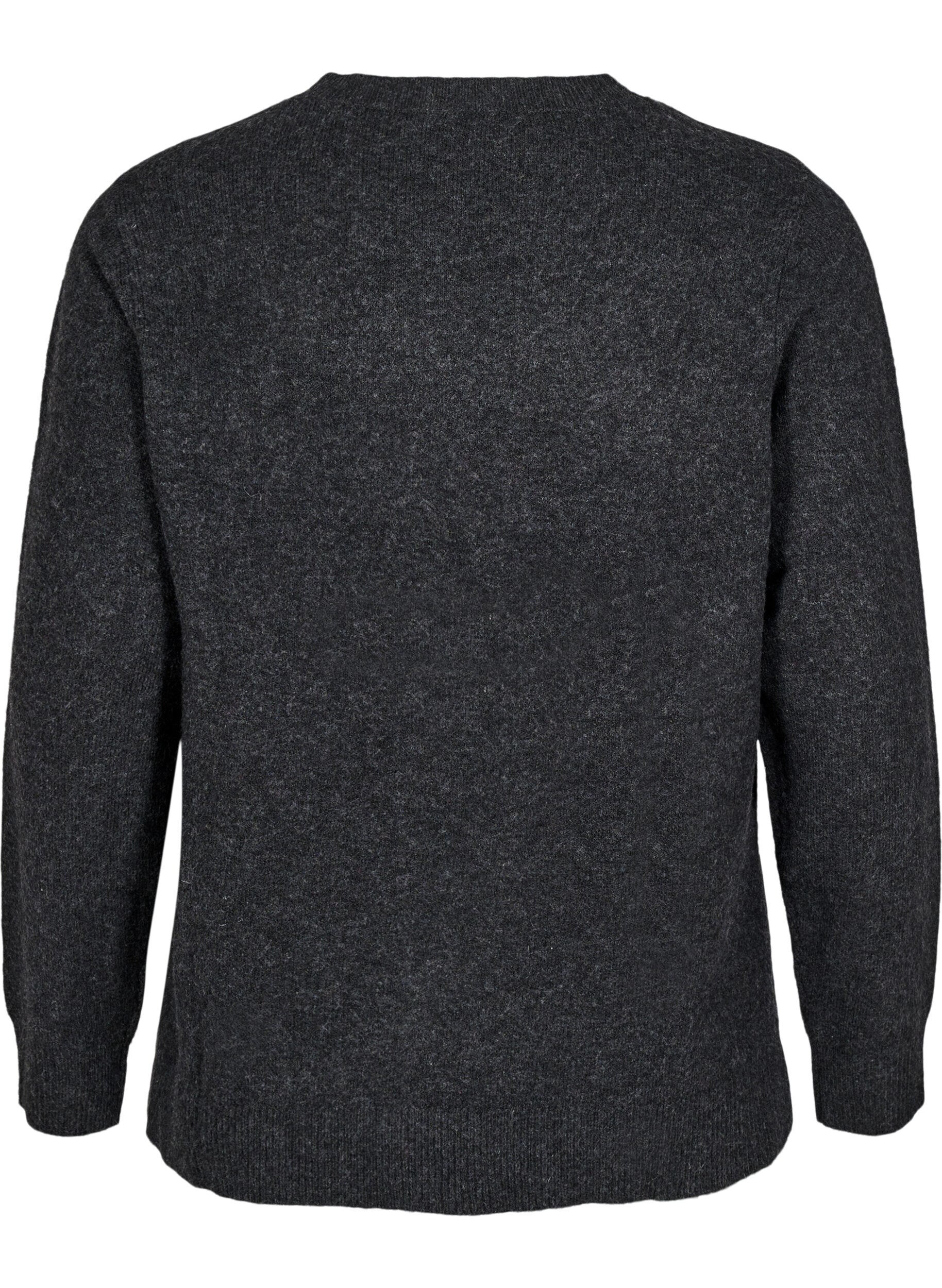 Zizzi Top en maille avec de la laine et des fentes, Dark Grey Melange, Packshot image number 1