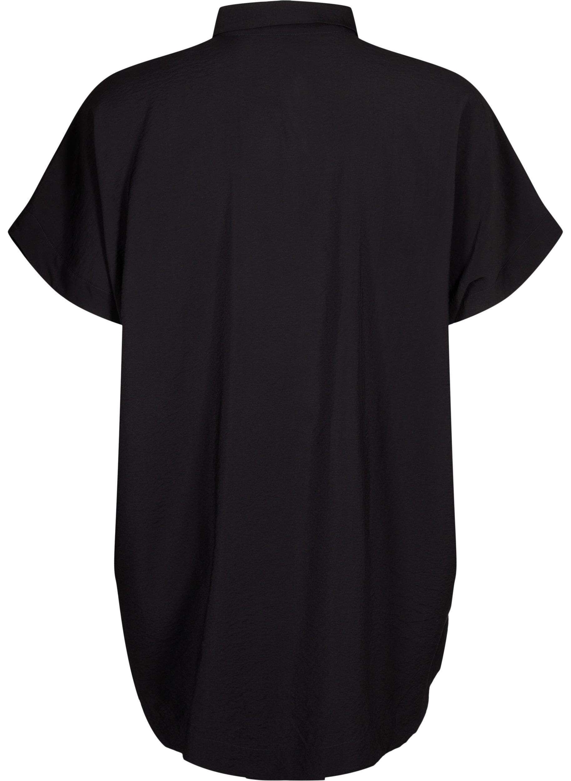 Zizzi Chemise longue en viscose &agrave; manches courtes, Black, Packshot image number 1