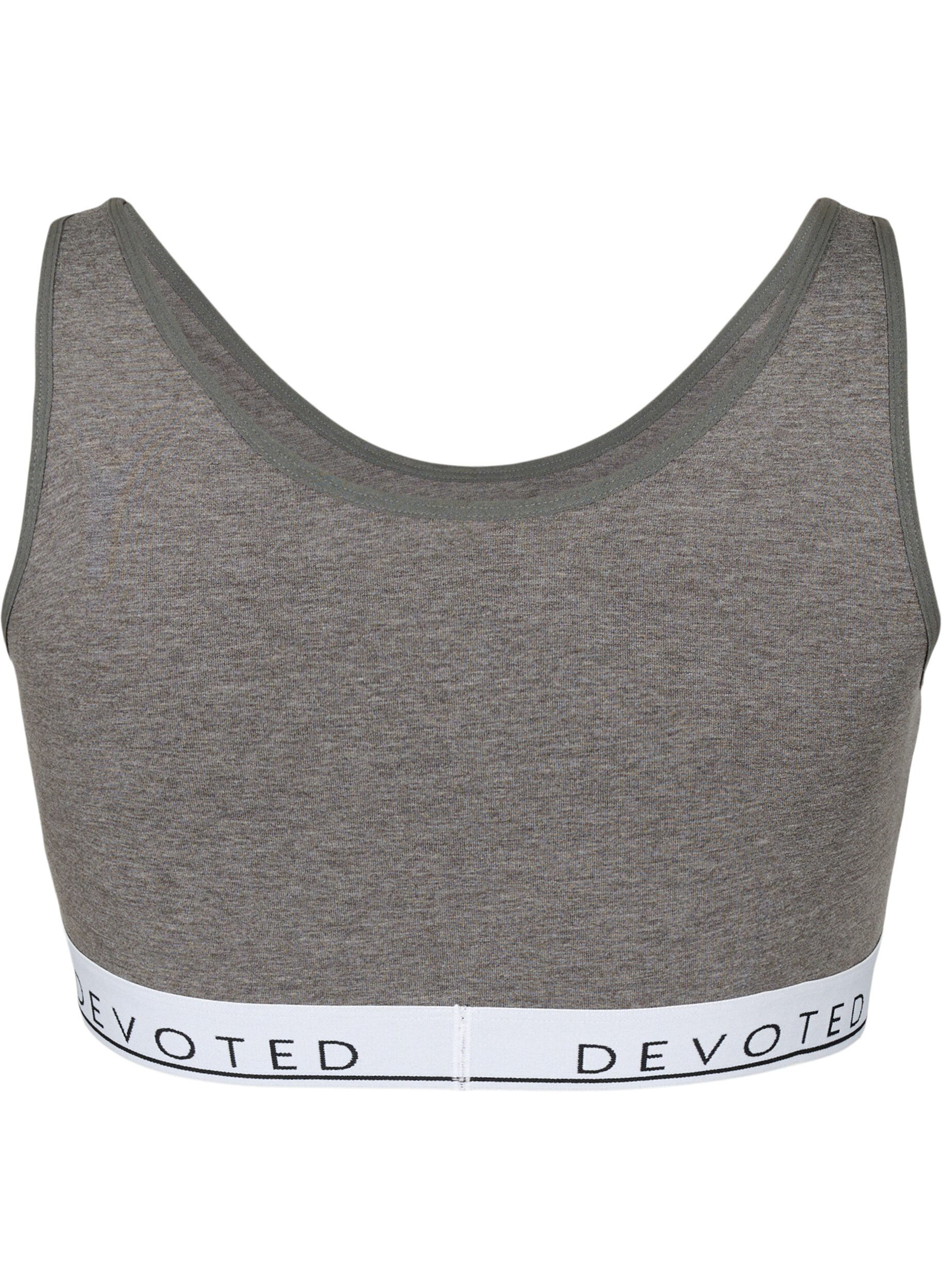 Zizzi Haut de soutien-gorge doux avec encolure en V et imprim&eacute; de texte, Medium Grey Melange, Packshot image number 1