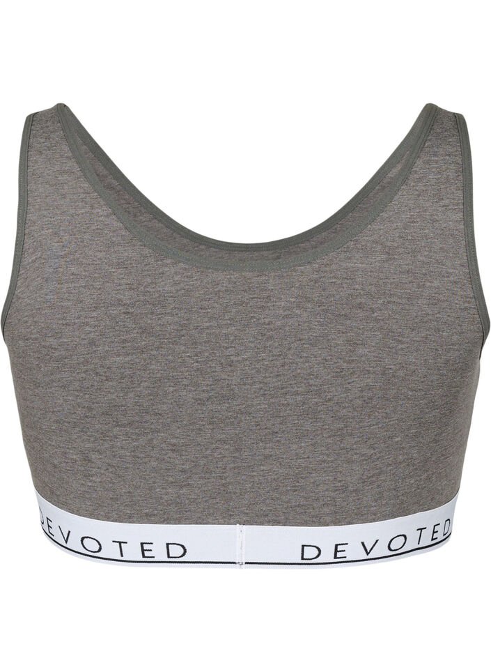 Haut de soutien-gorge doux avec encolure en V et imprimé de texte, Medium Grey Melange, Packshot image number 1