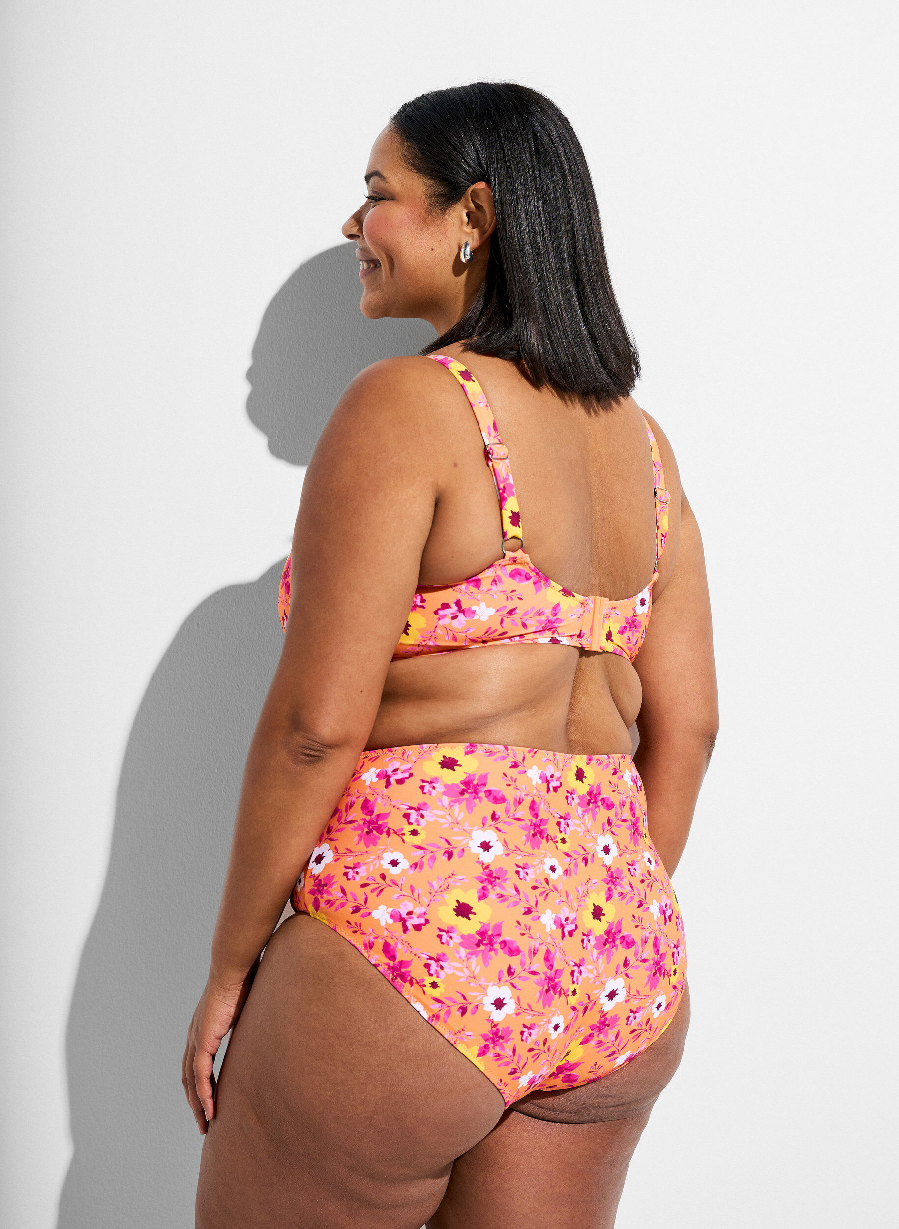 ZizziCulotte de bikini taille haute &agrave; motif, Orange, Model image number 1