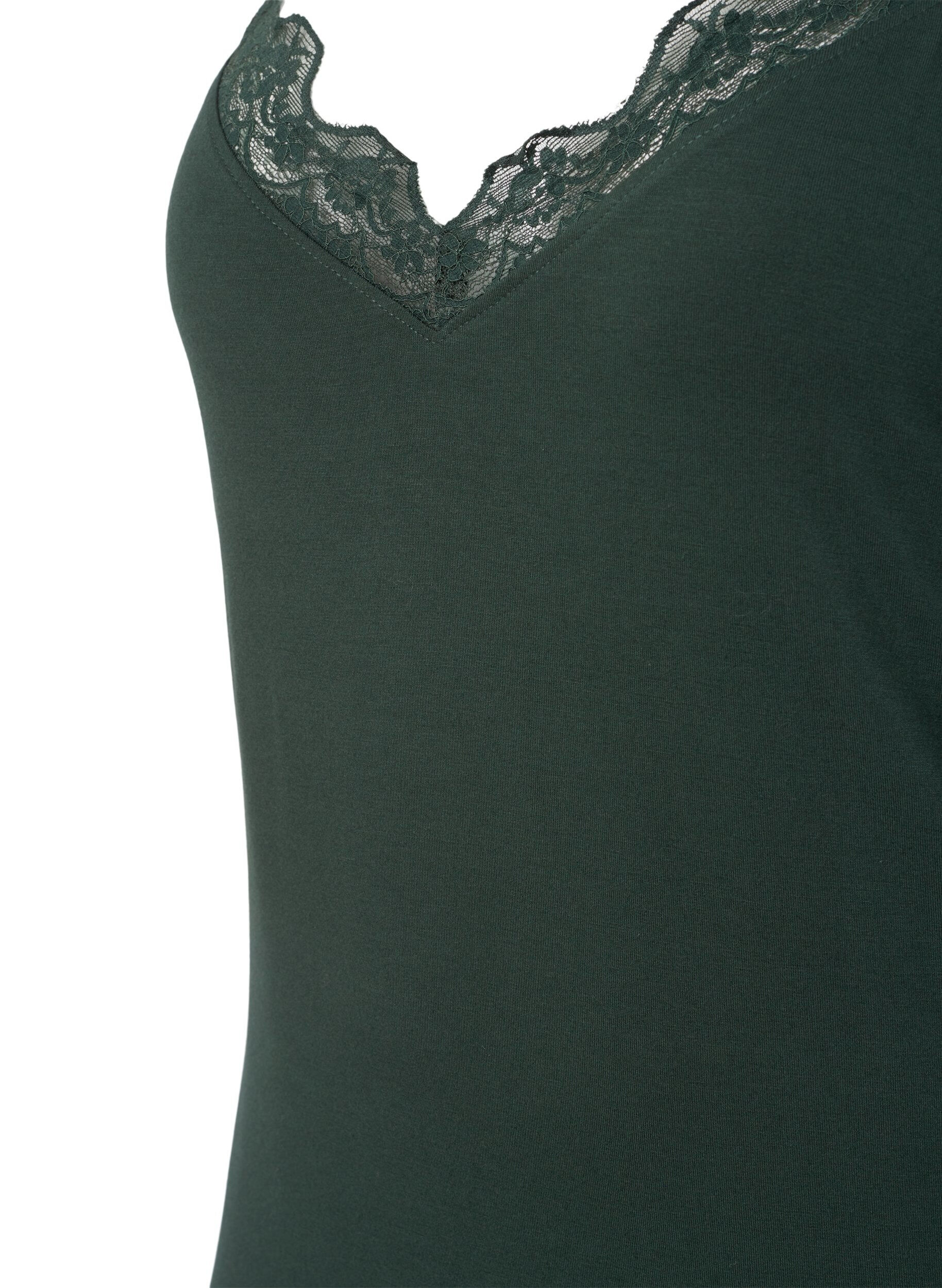 Zizzi Chemise de nuit avec bord dentelle en viscose, Vert fonc&eacute;, Packshot image number 2