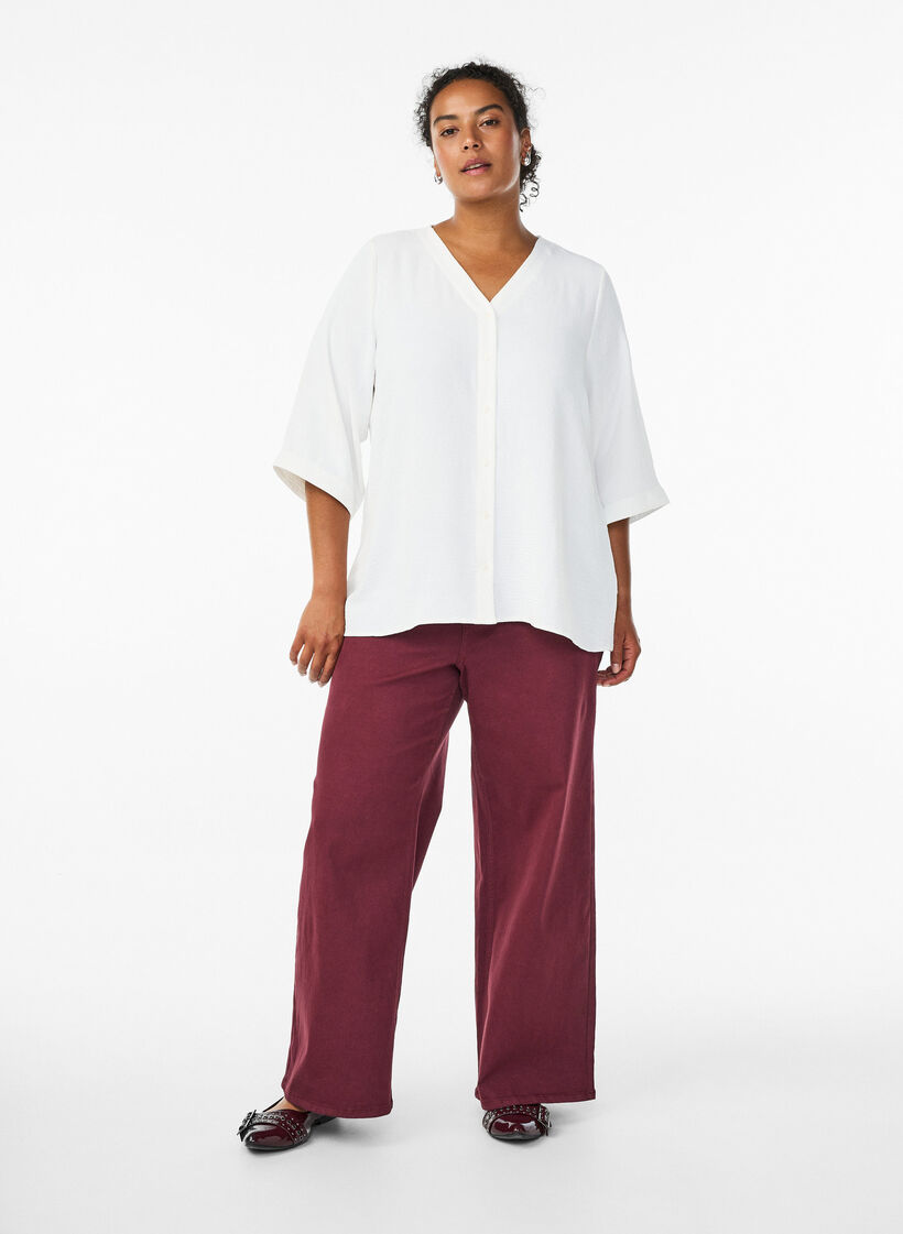 FLASH - Chemisier à col V et manches 3/4, Vanille, Model image number 1