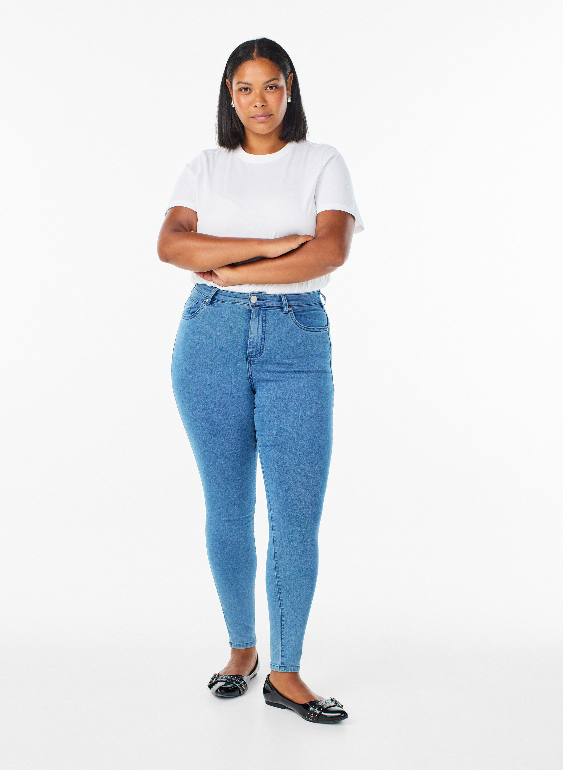 Jean Amy taille haute coupe super slim, Bleu, Model