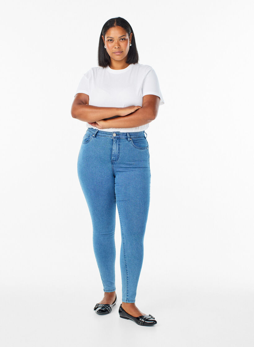 Jean Amy taille haute coupe super slim, Bleu, Model image number 0