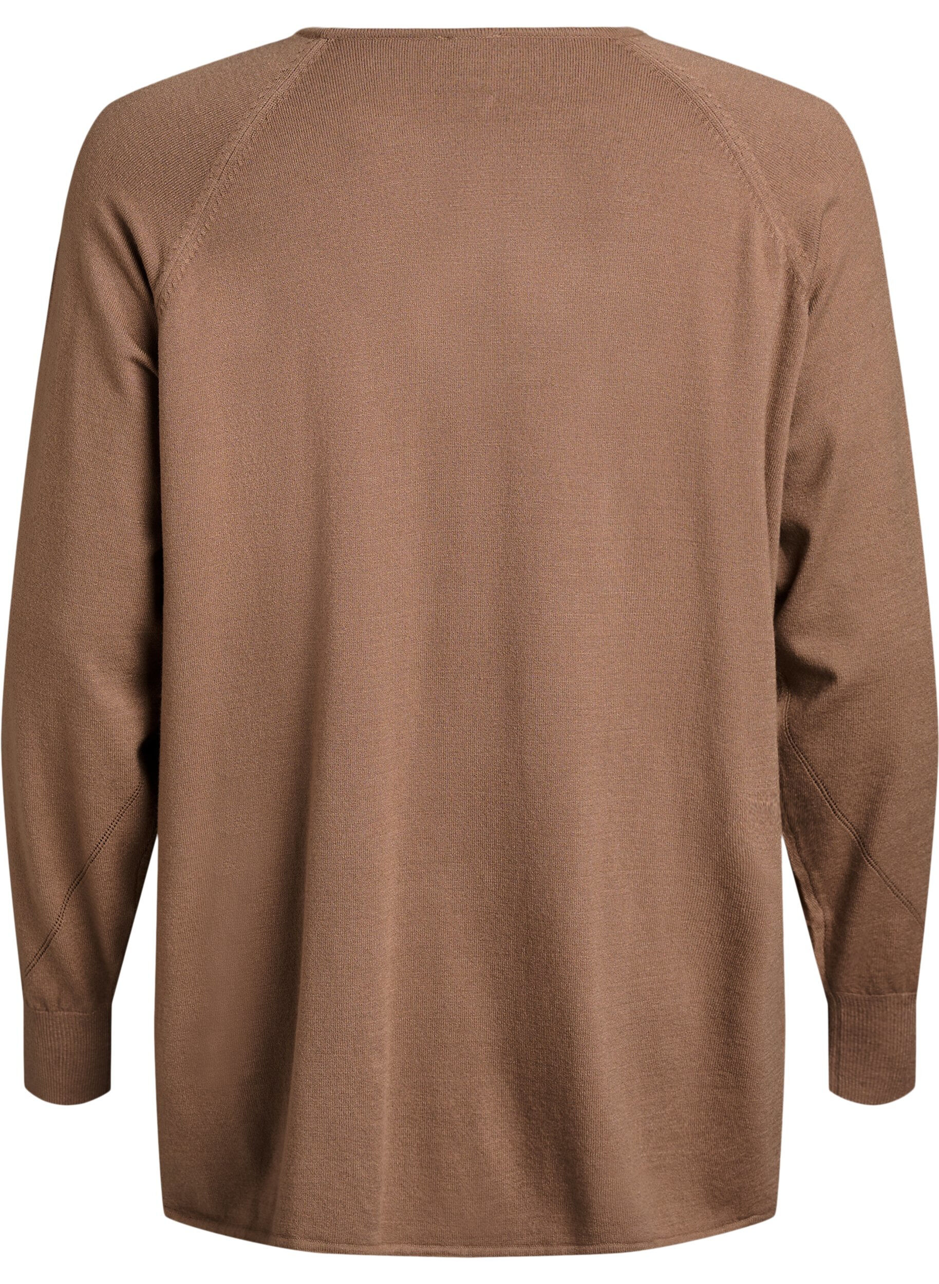 Zizzi Blouse en maille &agrave; col rond et motif tricot&eacute;, Marron, Packshot image number 1