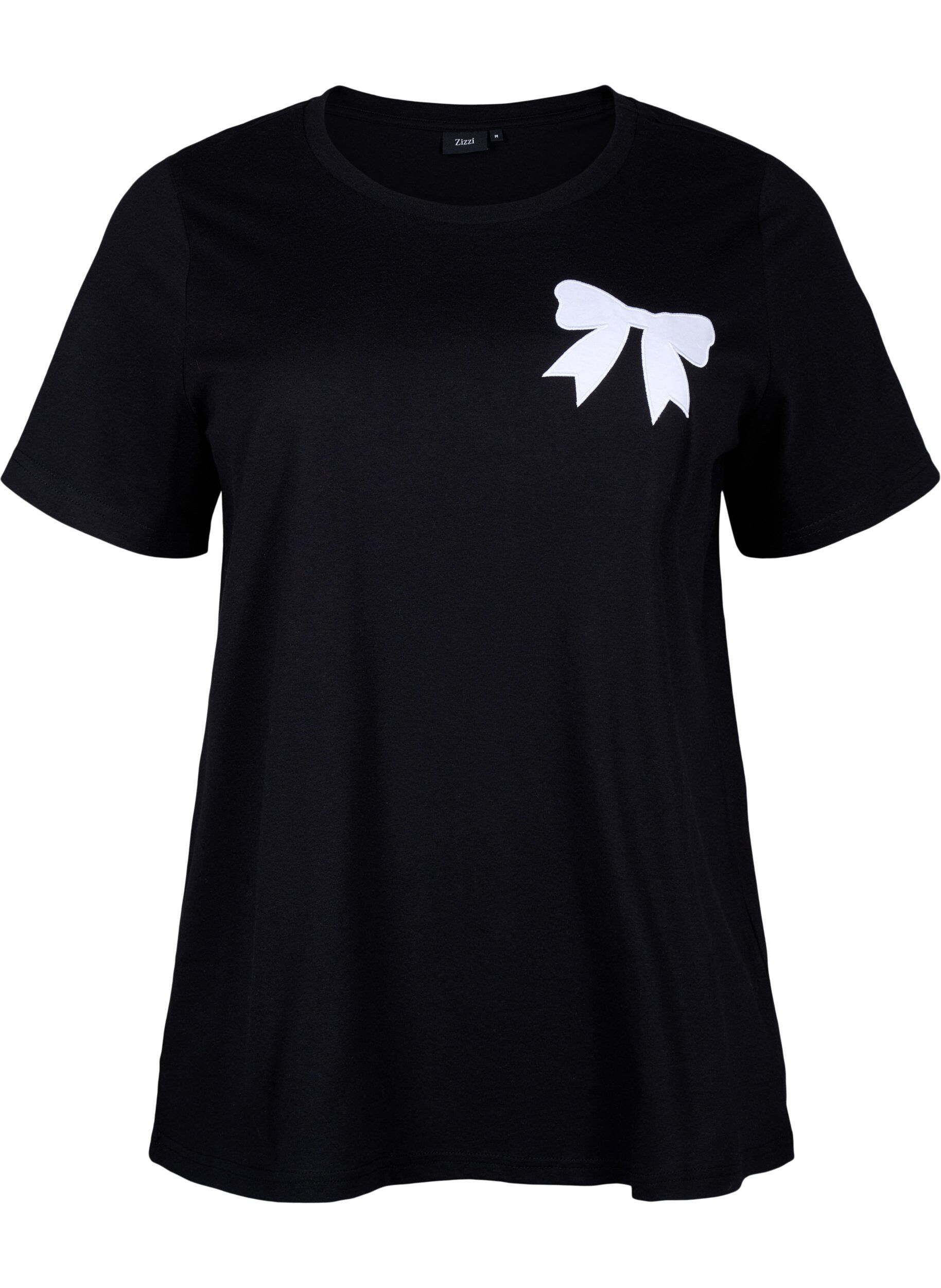 Zizzi T-shirt en coton avec n&oelig;ud papillon, Black W. White, Packshot image number 0