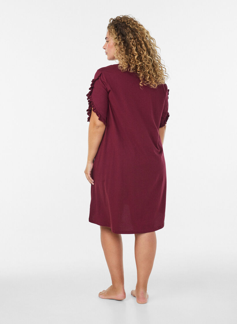 Chemise de nuit en coton bio avec manches &agrave; volants, Bordeaux, Model image number 2