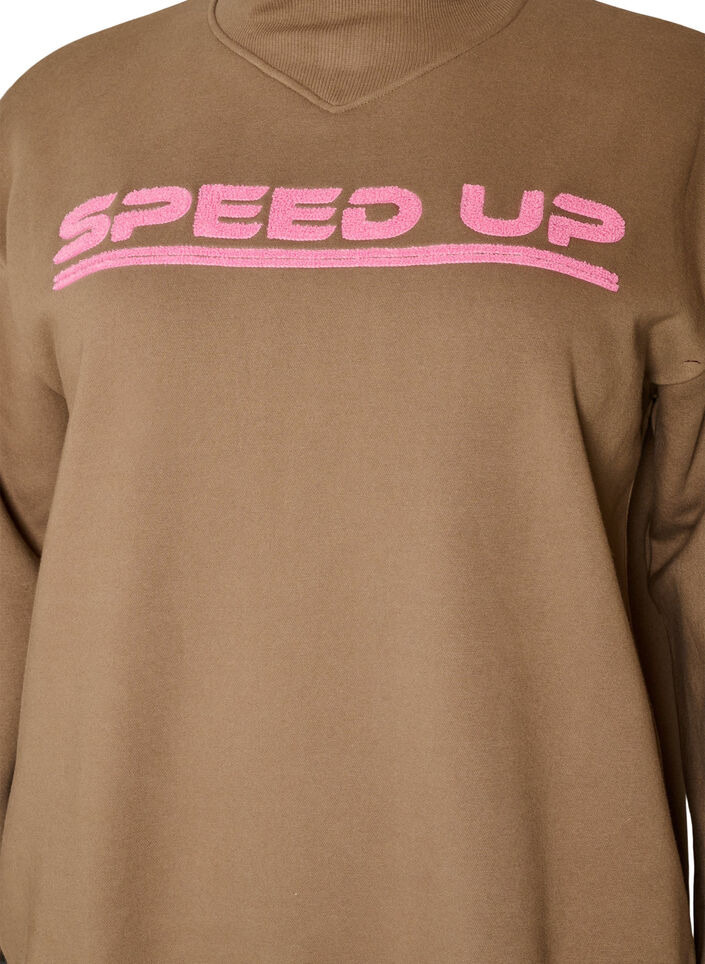 Sweatshirt avec col montant et motif sportif sur le devant, Marron, Packshot image number 2