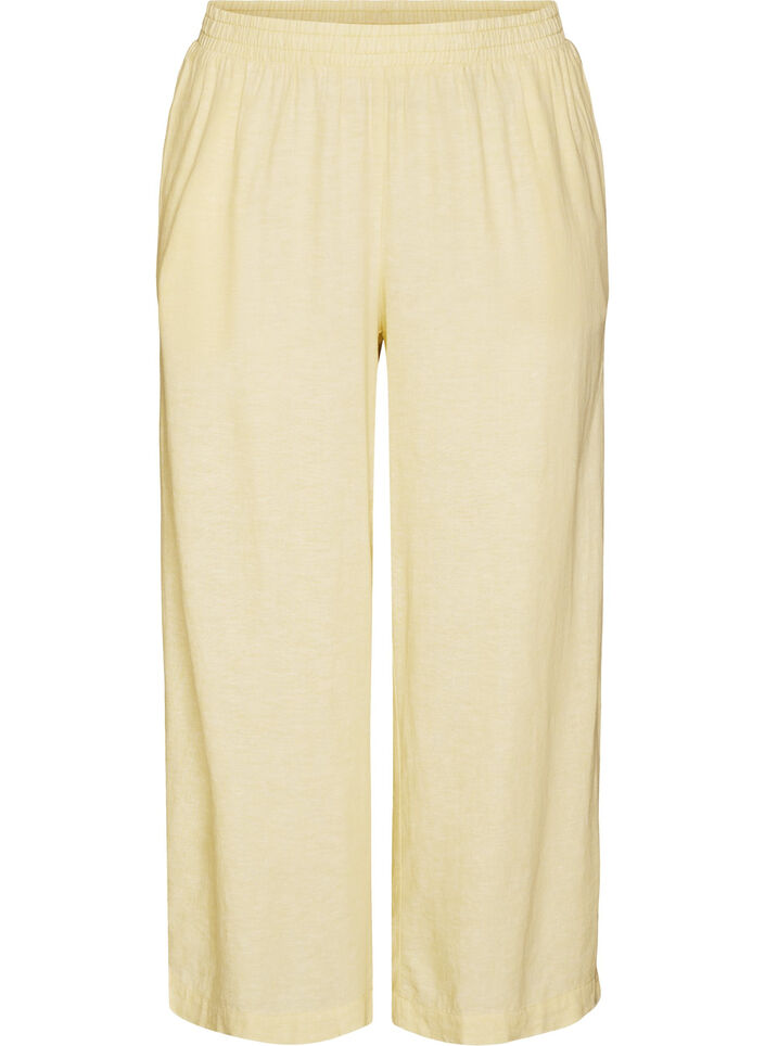 Pantalon large en lin et viscose, Jaune clair, Packshot image number 0