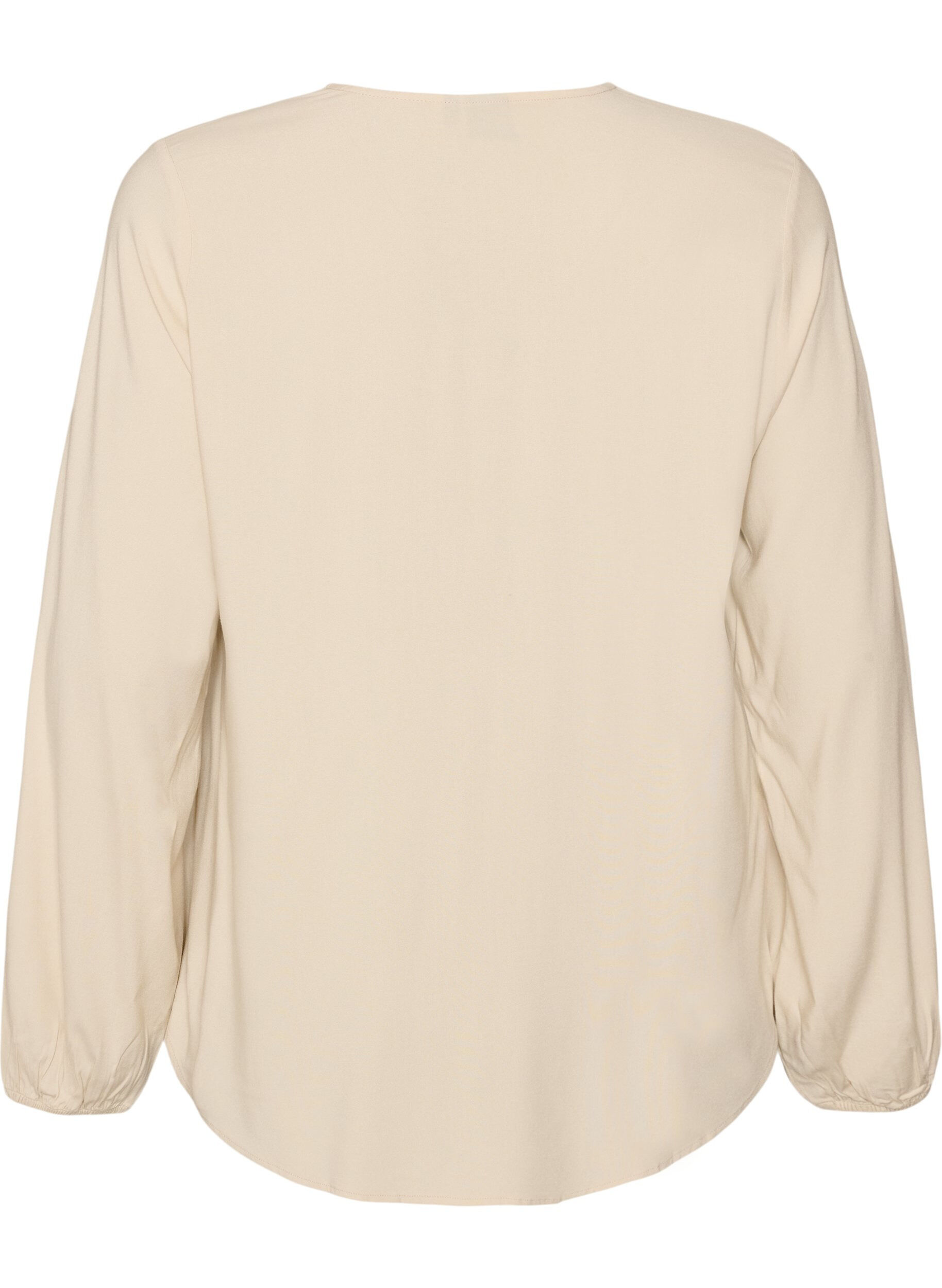 ZizziBlouse en viscose avec col en V et ourlet arrondi, Beige, Packshot image number 1