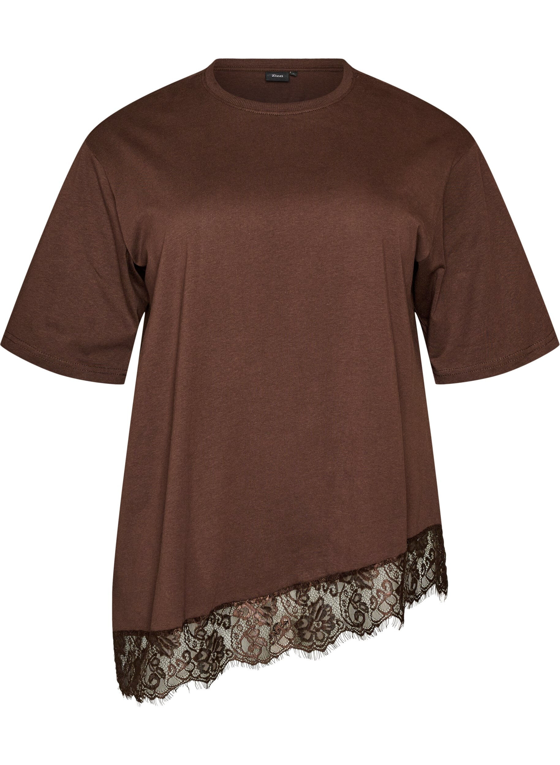 T-shirt avec ourlet asym&eacute;trique en dentelle