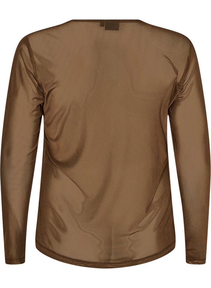 Blouse en mesh &agrave; manches longues, Marron, Packshot image number 1
