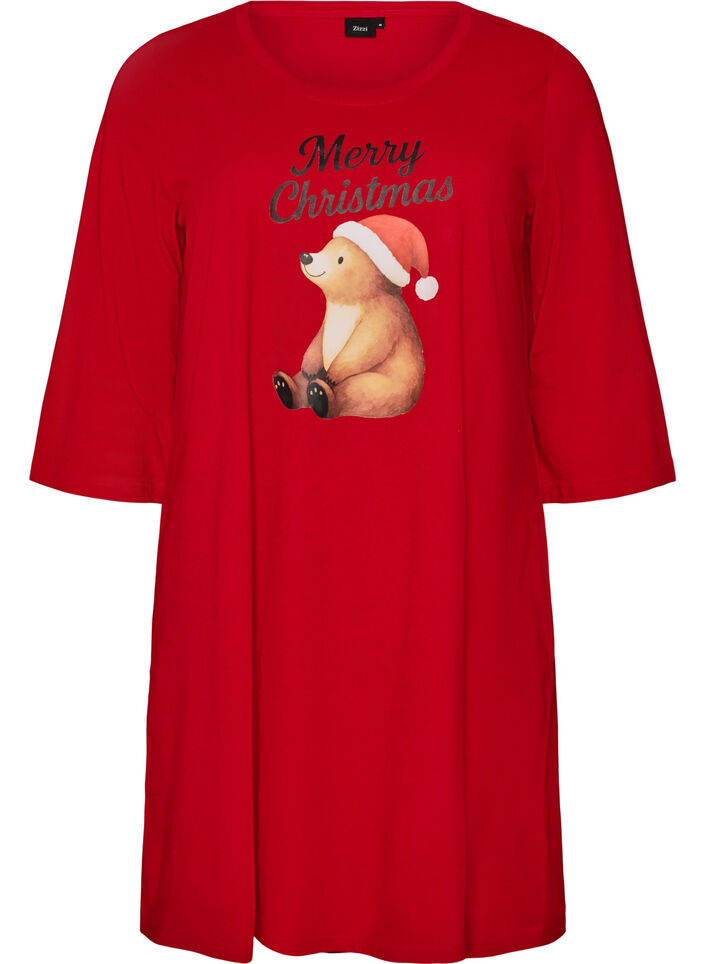 Chemise de nuit en coton bio &agrave; motif de No&euml;l, Rouge, Packshot image number 0
