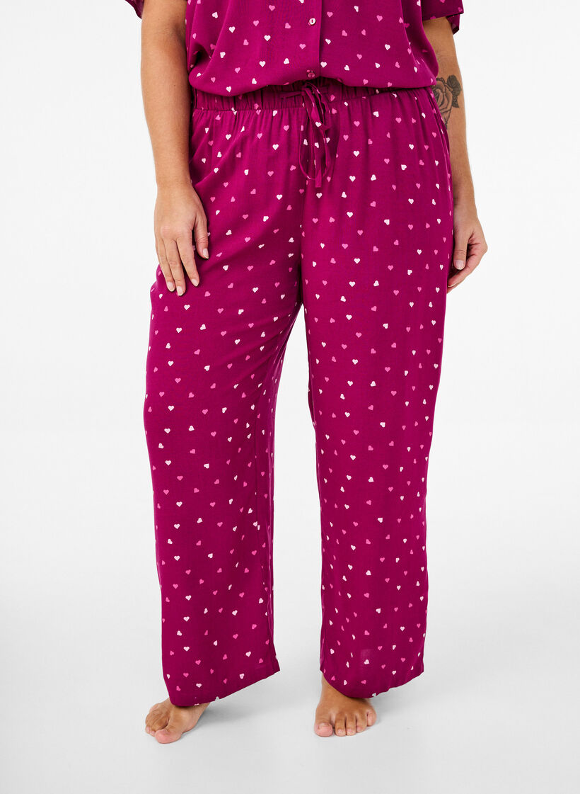 Pantalon de pyjama ample avec cœurs, Boysenberry w. Heart, Model image number 2