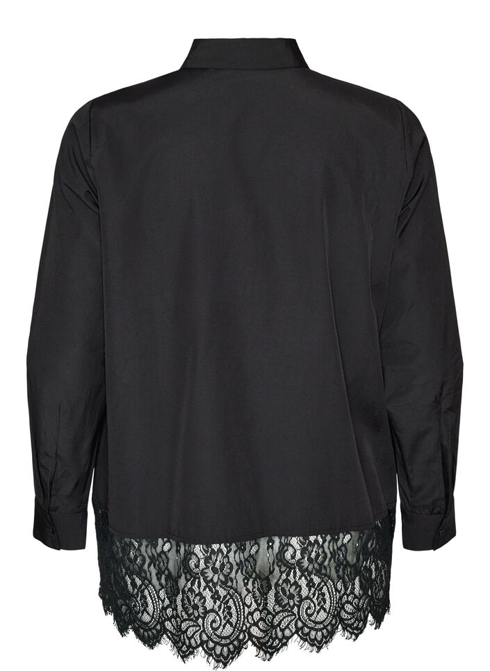 Chemise ample avec une large bordure en dentelle, Noir, Packshot image number 1