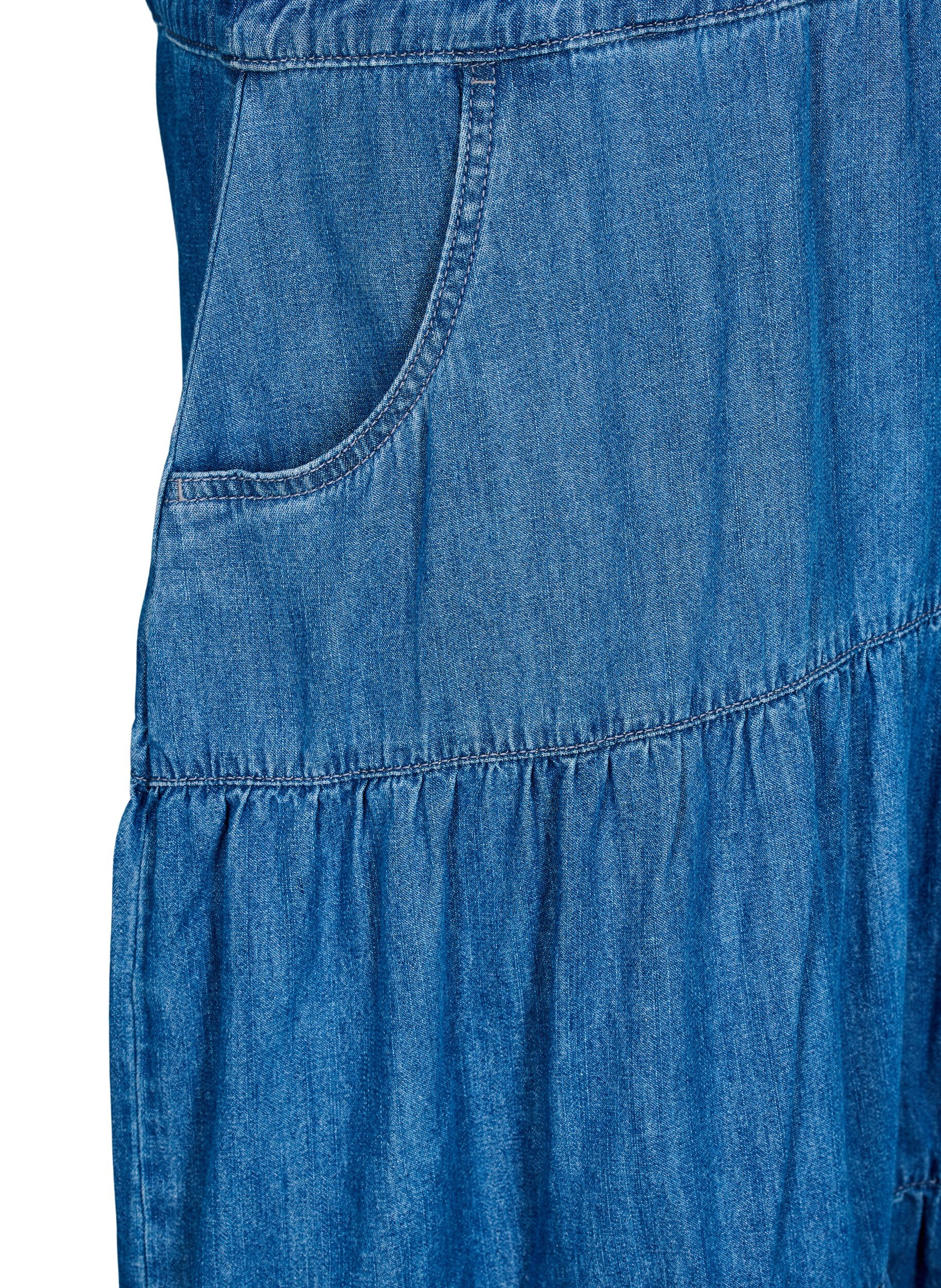 Zizzi Robe midi en jean avec boutons et manches courtes, Bleu, Packshot image number 3