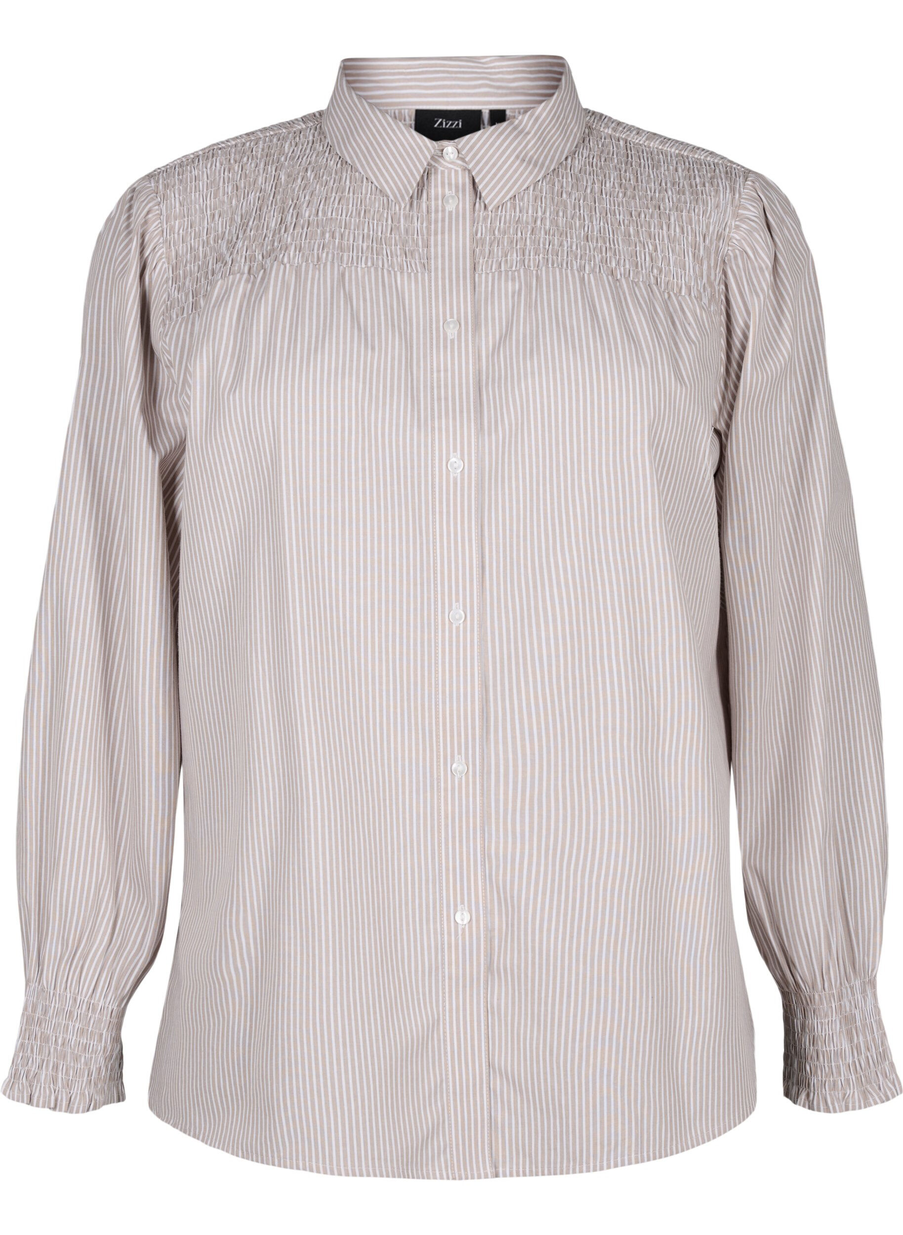 Zizzi Chemise ray&eacute;e avec fronces, Silver Mink Wh. St., Packshot image number 0