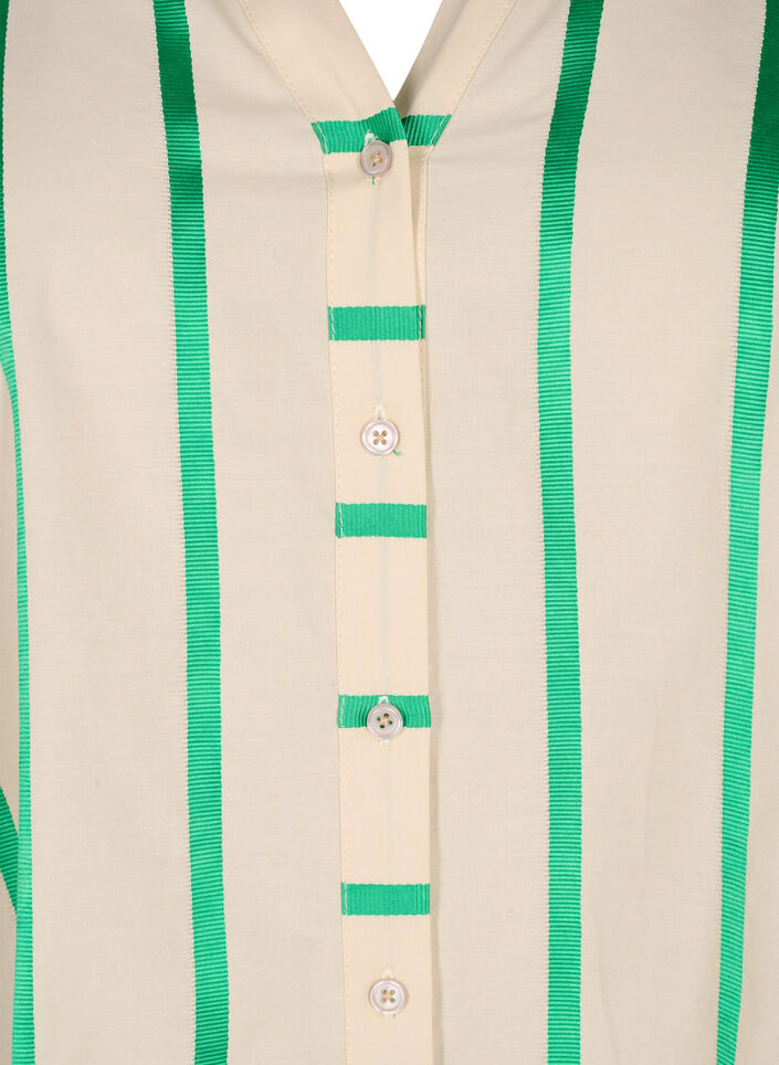 Chemisier en coton rayé avec col à volants, Beige Green Stripe, Packshot image number 2