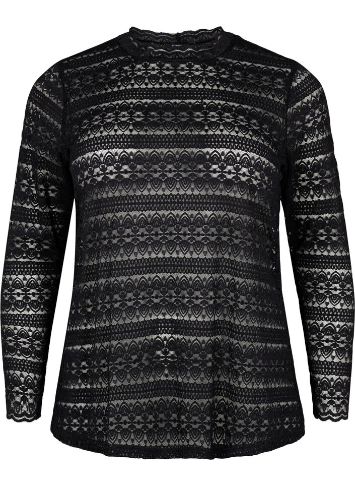 Chemisier en dentelle avec manches longues, Black, Packshot image number 0