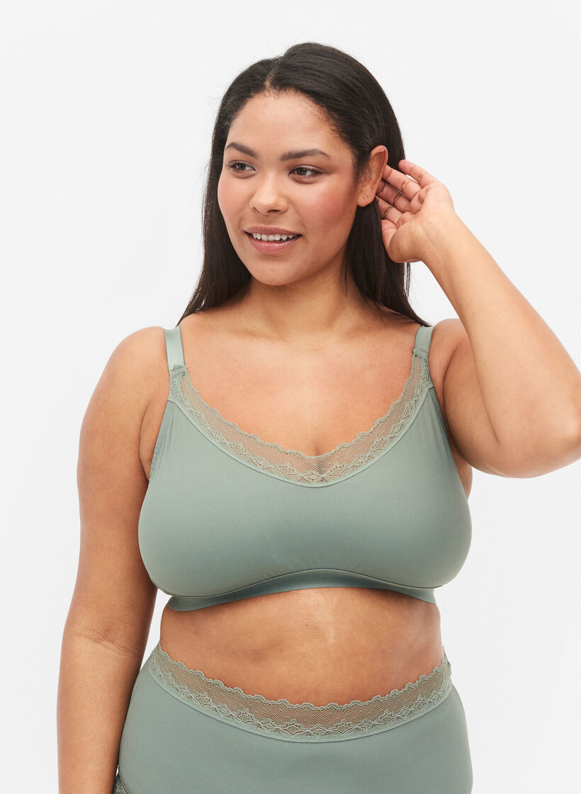 Soutien-gorge côtelé avec dentelle, Laurel Wreath Ass, Model image number 0