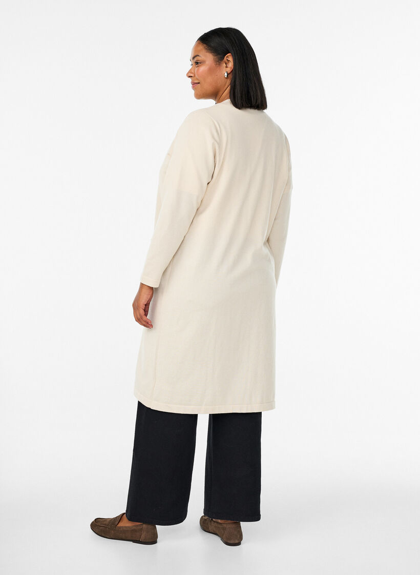 Cardigan long ouvert avec poches, Beige, Model image number 1