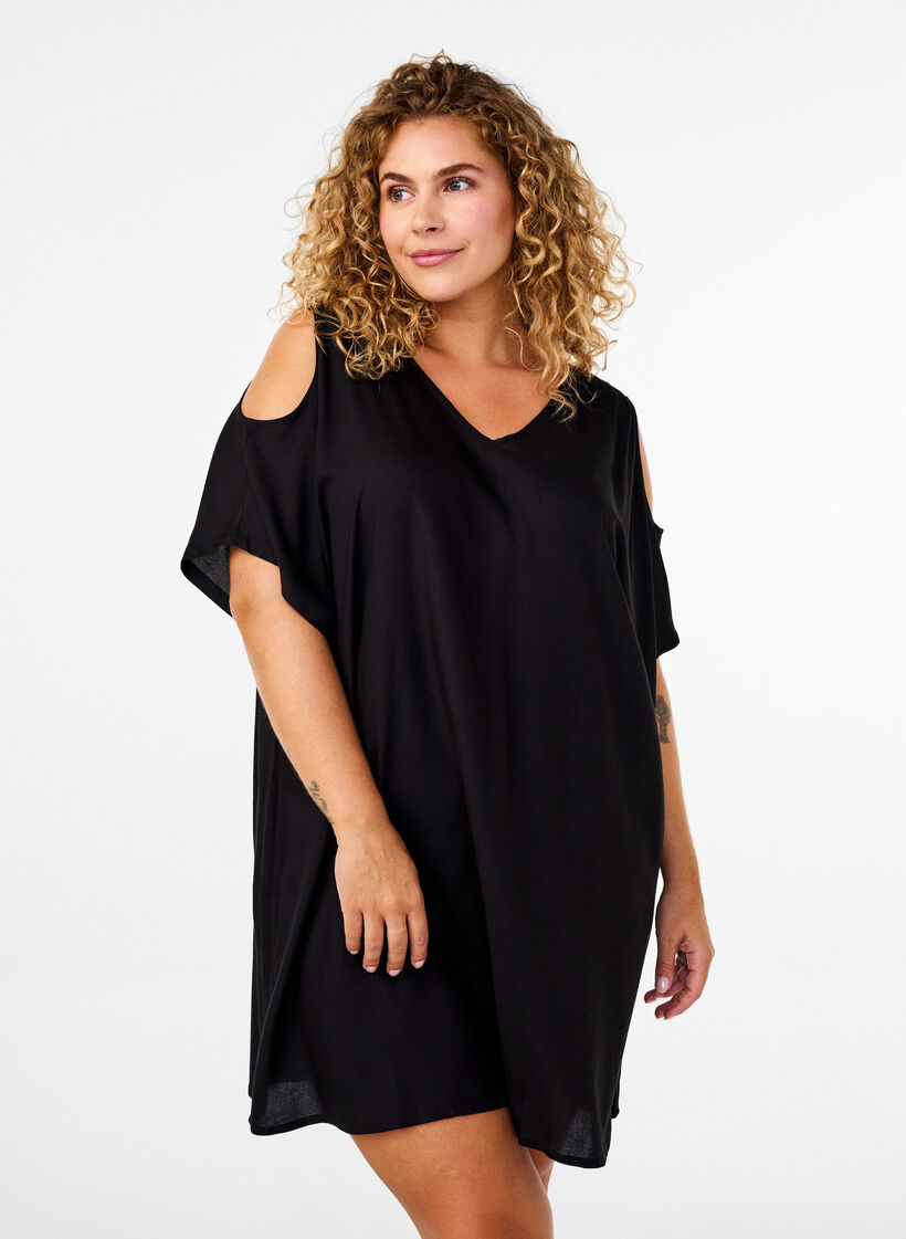 Robe de plage avec détail sur l'épaule en viscose, Noir, Model image number 0