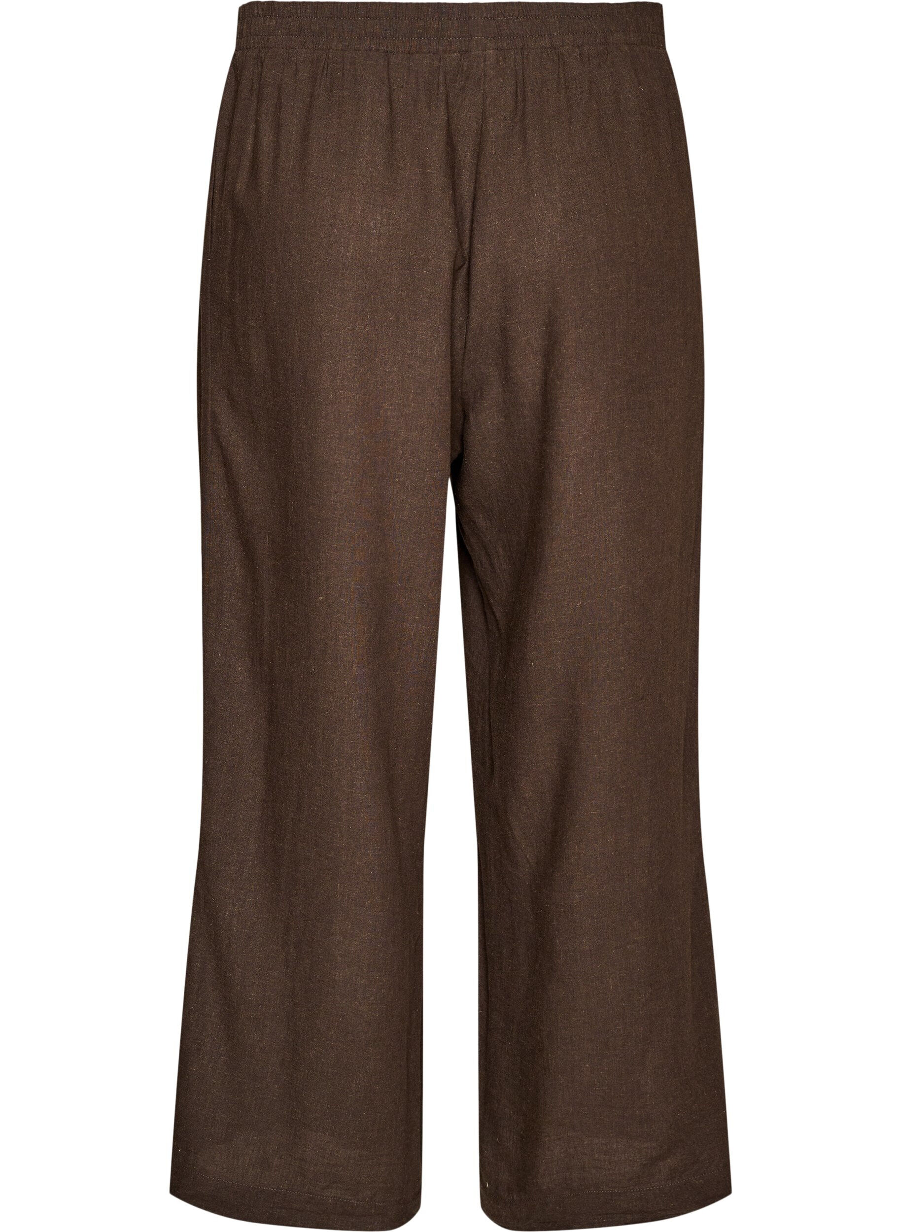 Zizzi Pantalon large en lin et viscose, Marron, Packshot image number 1
