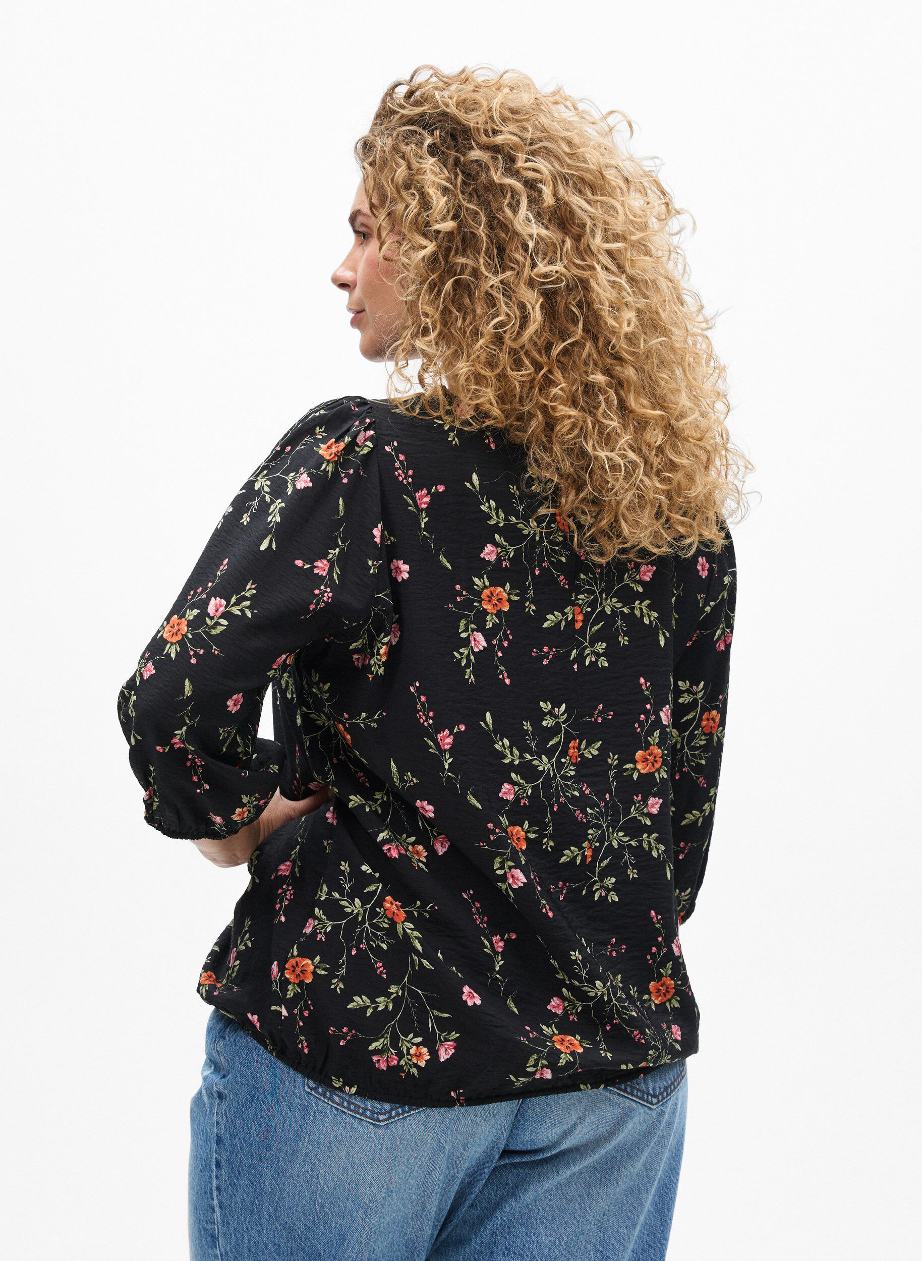 ZizziBlouse avec manches 3/4 et d&eacute;tails en dentelle, Noir, Model image number 2
