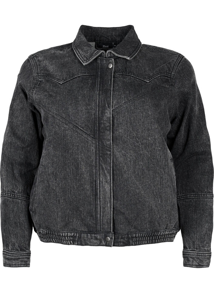 Veste en jean avec fermeture éclair cachée, Dark Grey Denim, Packshot image number 0