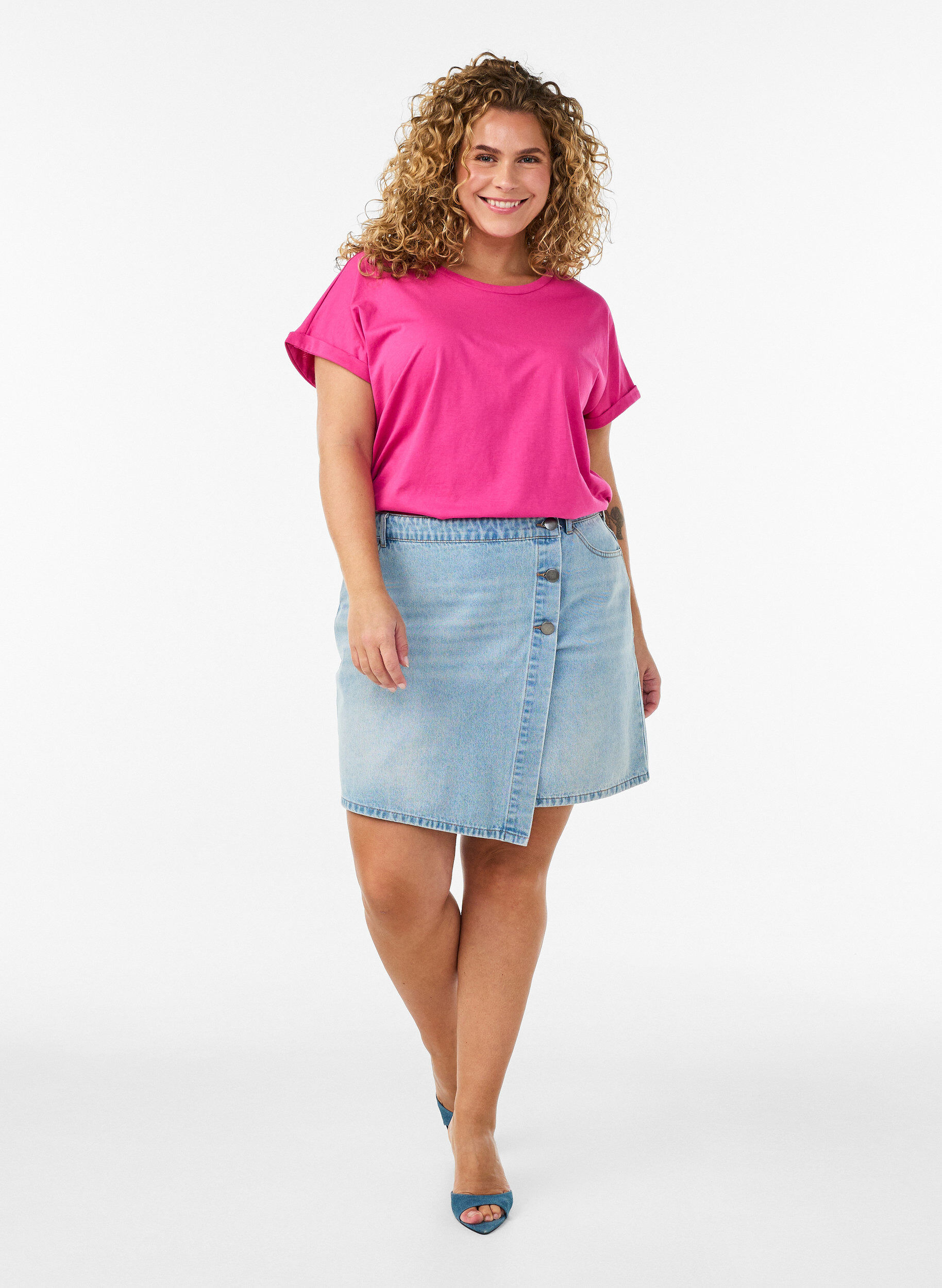 ZizziT-shirt &agrave; manches courtes en coton m&eacute;lang&eacute;, Rose, Model image number 1