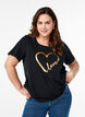 T-shirt en coton avec motif, Black w. Gold Love, Model image number 0