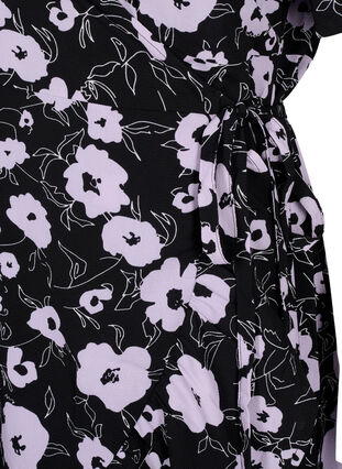 Robes enveloppées florales à manches courtes, Black Flower AOP, Packshot image number 3