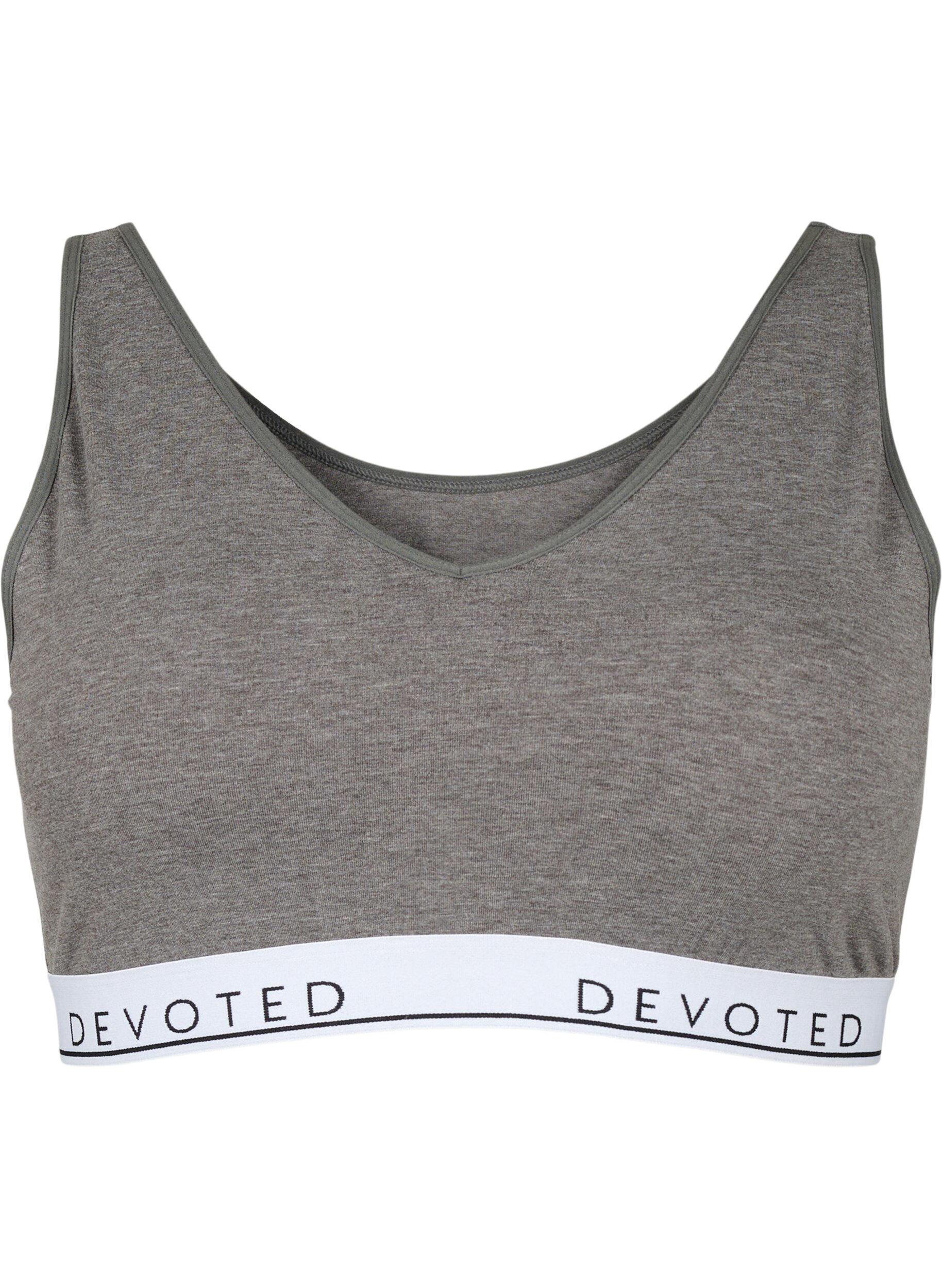 Zizzi Haut de soutien-gorge doux avec encolure en V et imprim&eacute; de texte, Medium Grey Melange, Packshot image number 0